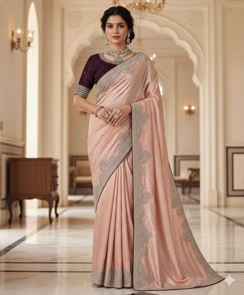 Chinon Designer Saree in Light Pink