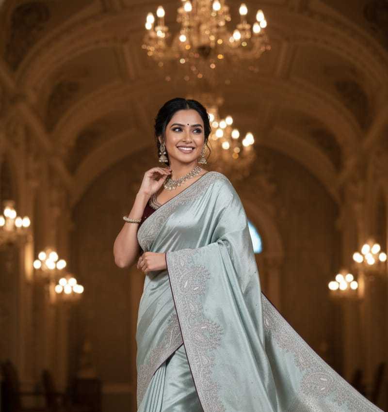 Chinon Designer Saree in Light Pink