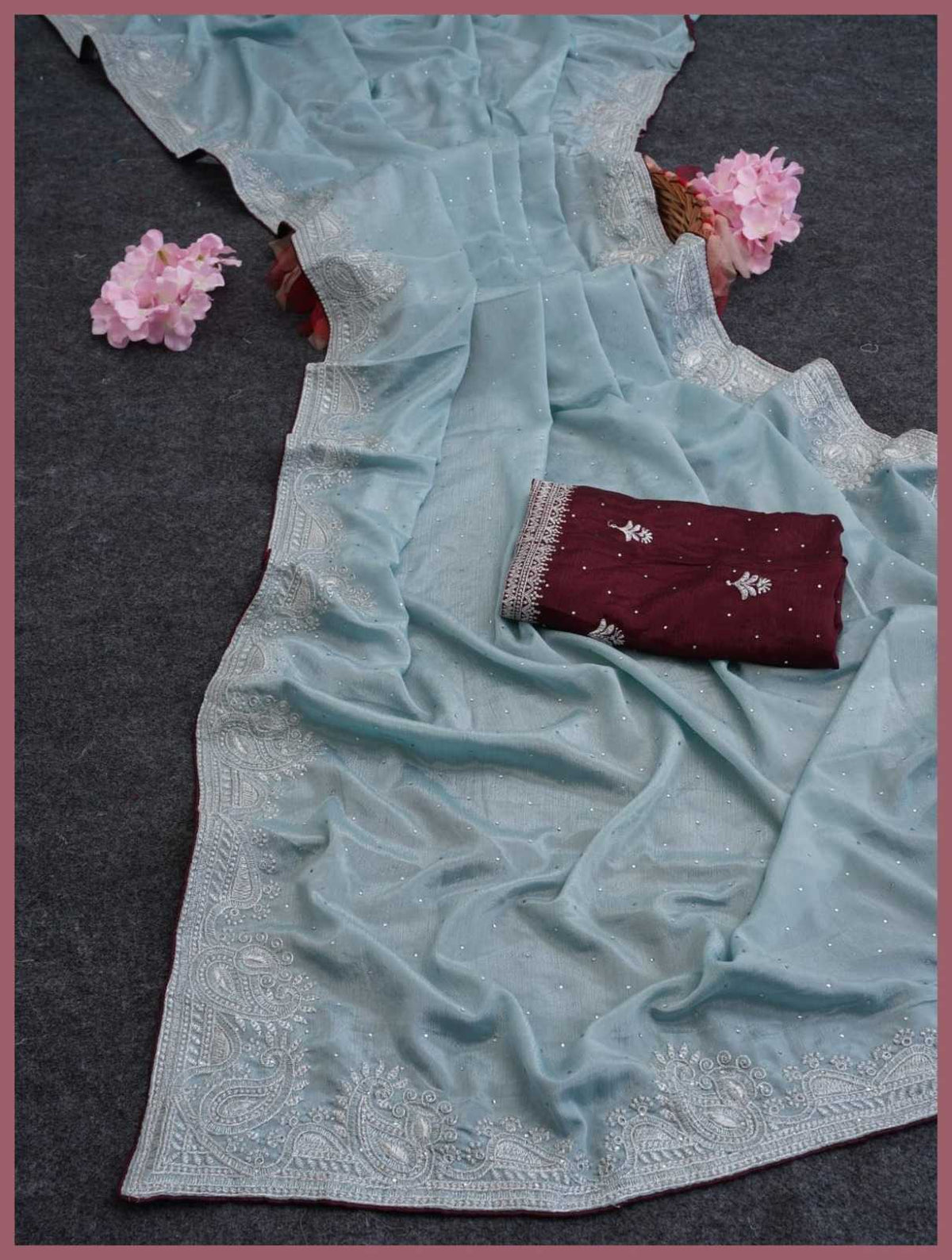 Chinon Designer Saree in Light Pink