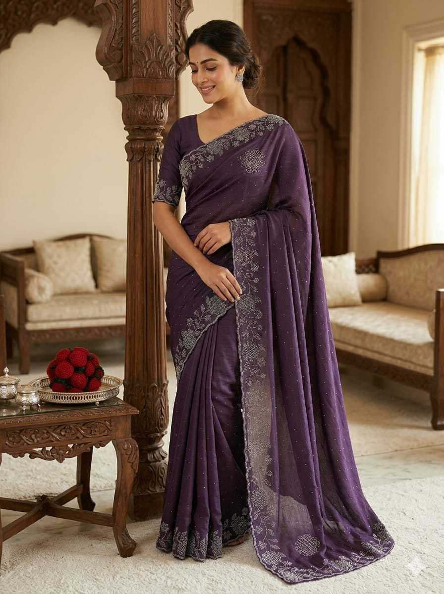 Chinon Designer Saree in Violet
