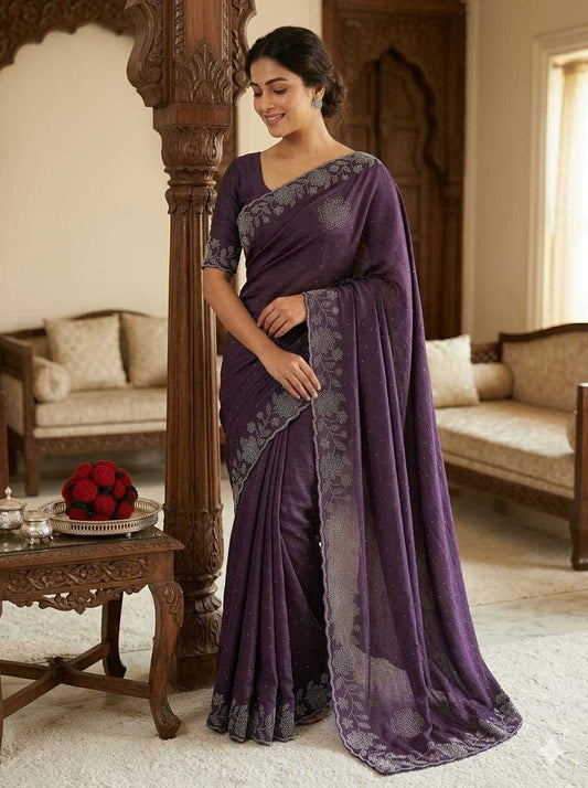 Chinon Designer Saree in Violet