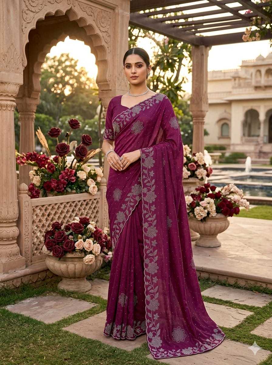 Chinon Designer Saree in Violet