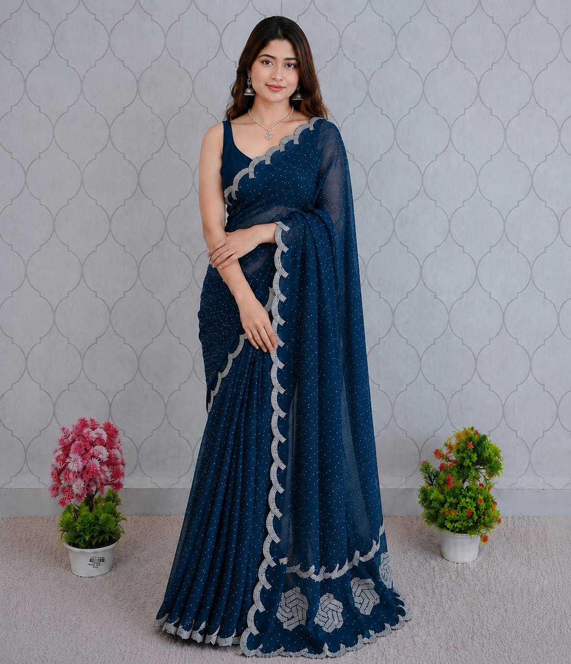 Satin Designer Saree in Violet