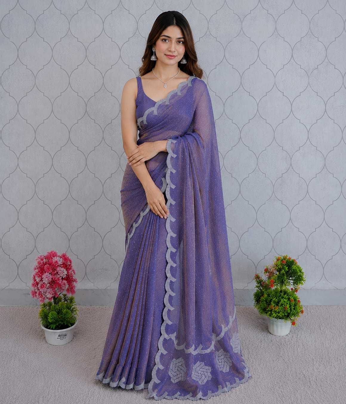 Satin Designer Saree in Violet