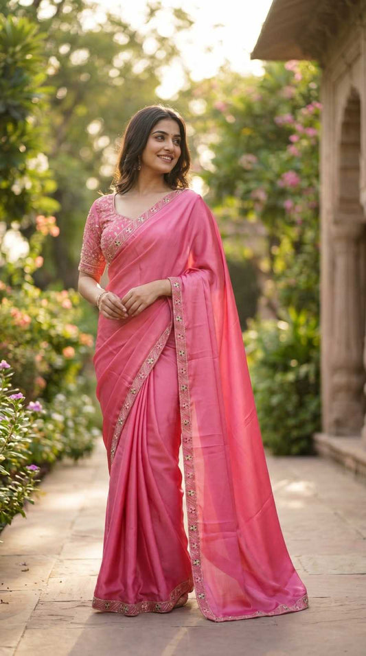 Chinon Designer Saree in Sky