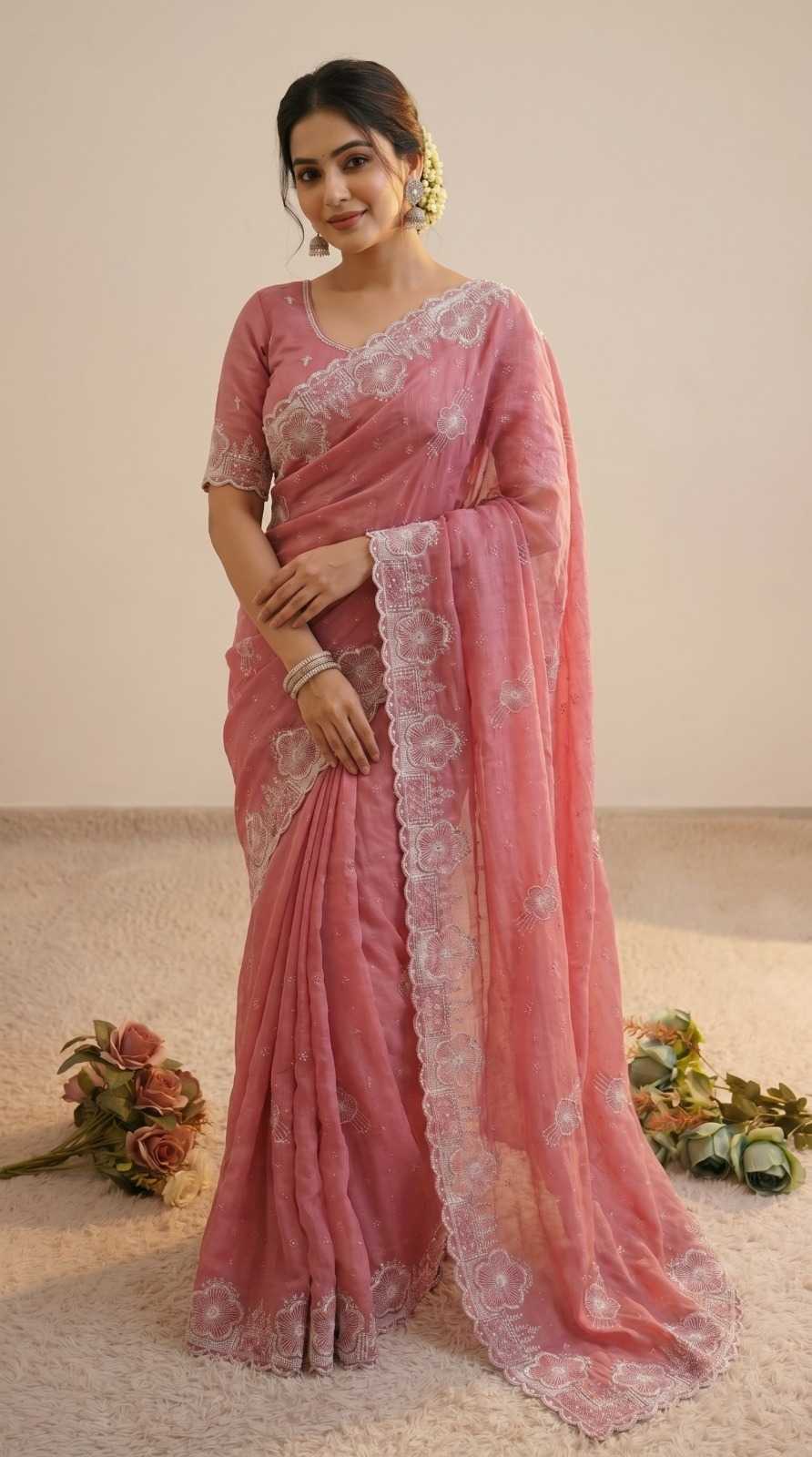 Soft Vichitra Designer Saree in Light Green