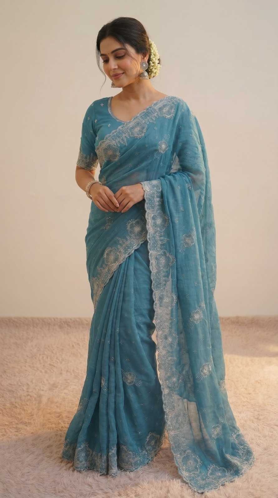 Soft Vichitra Designer Saree in Light Green