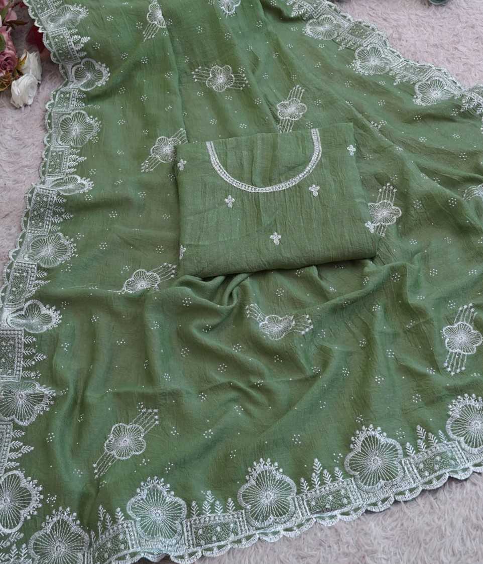 Soft Vichitra Designer Saree in Light Green