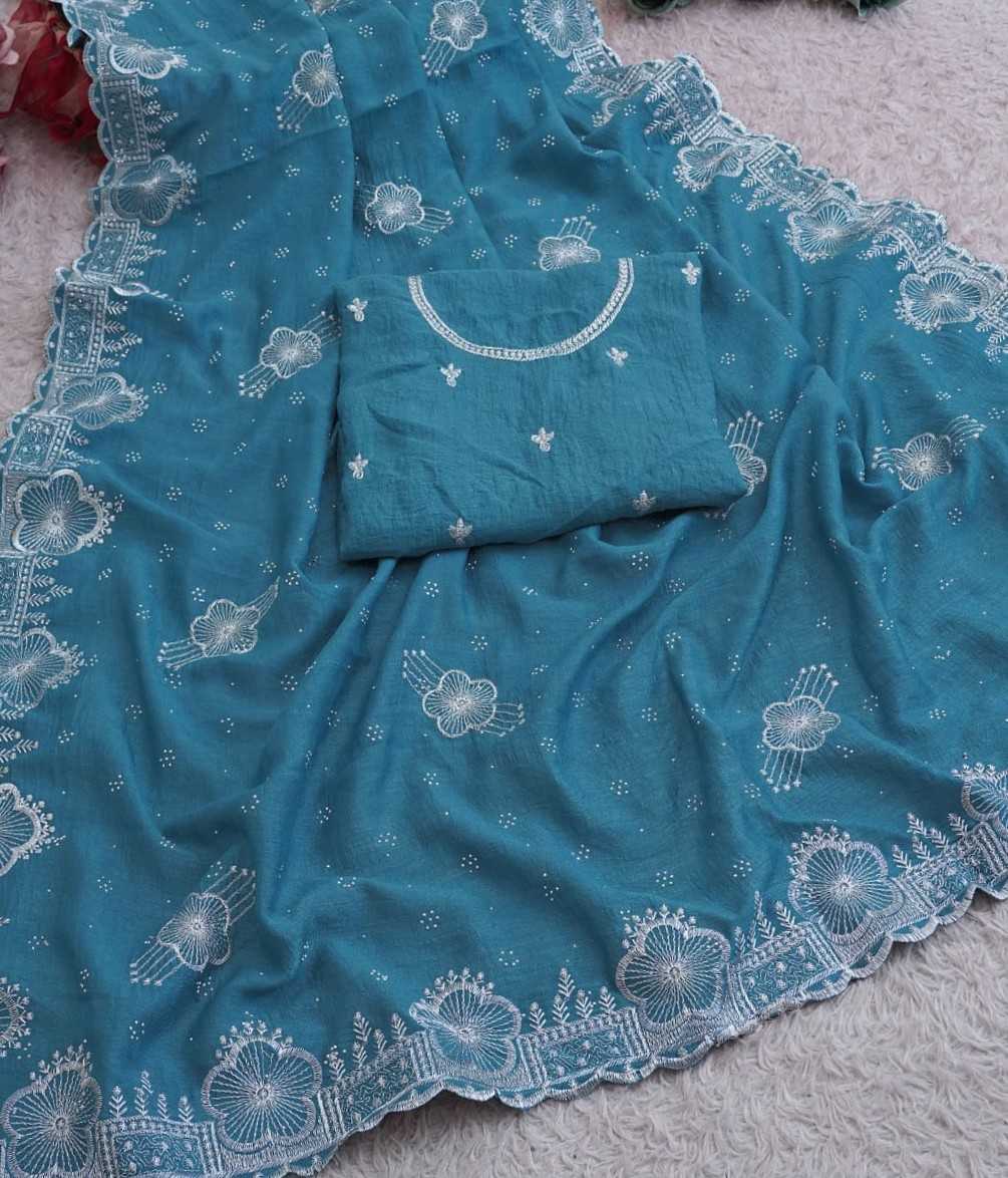 Soft Vichitra Designer Saree in Light Green
