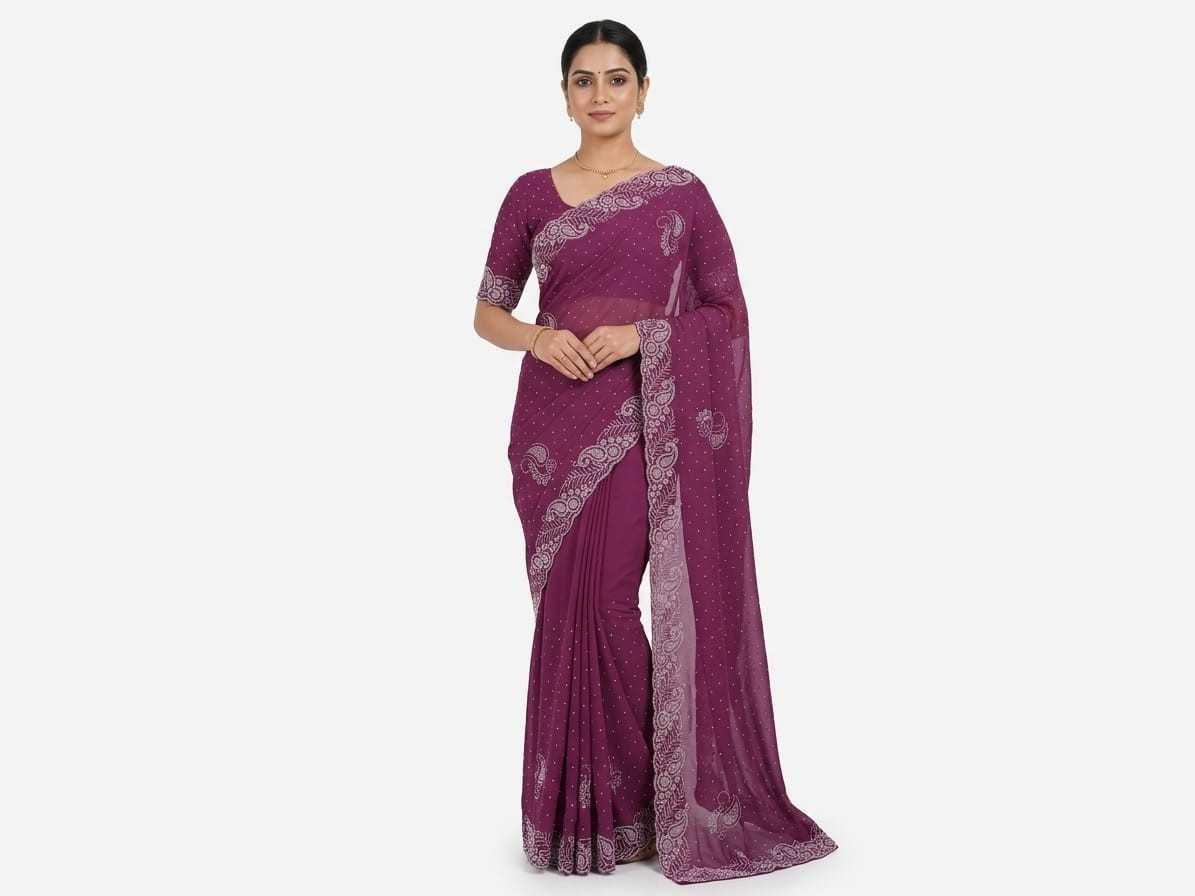 Chinon Designer Saree in Dark Wine
