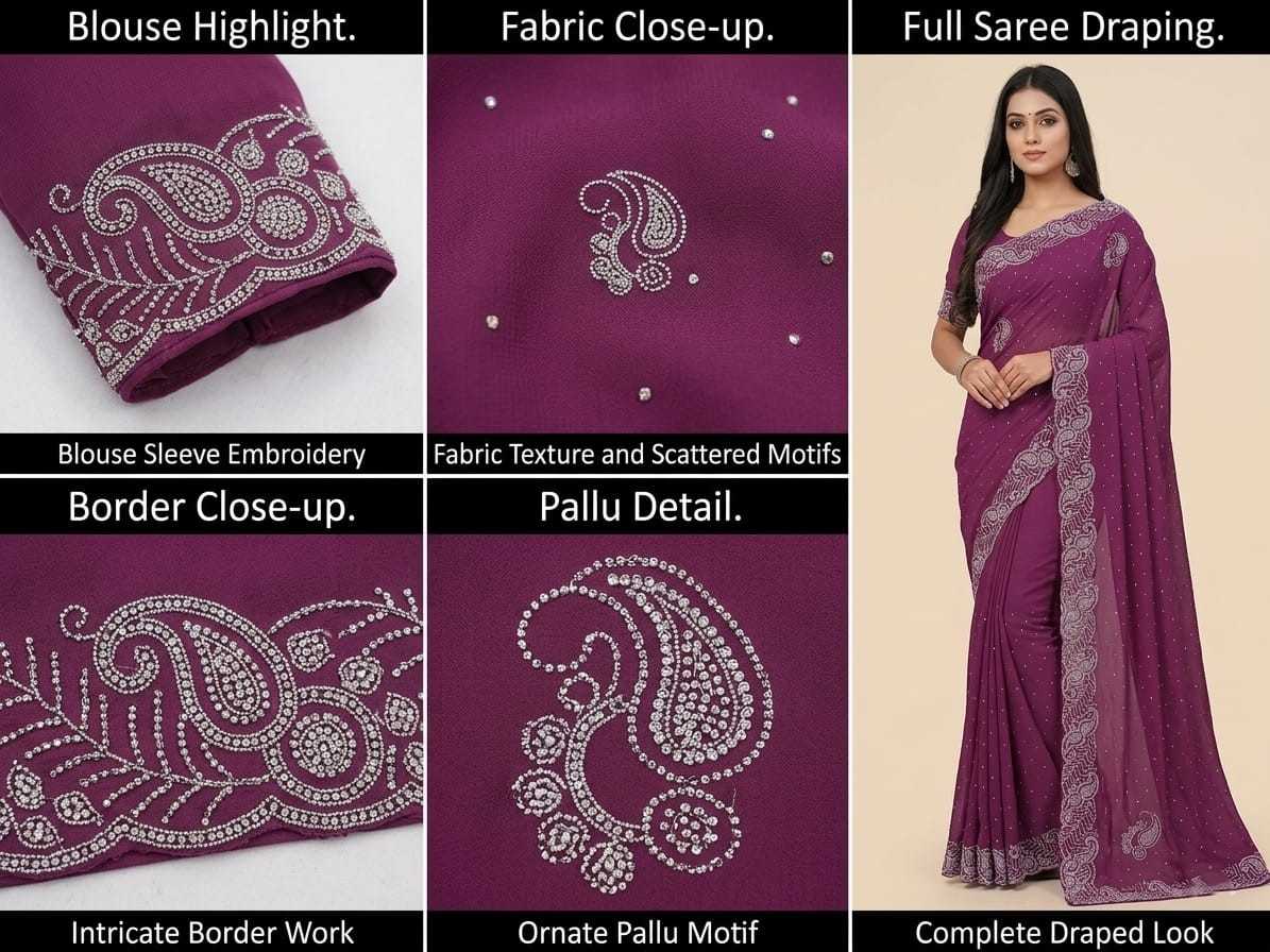 Chinon Designer Saree in Dark Wine
