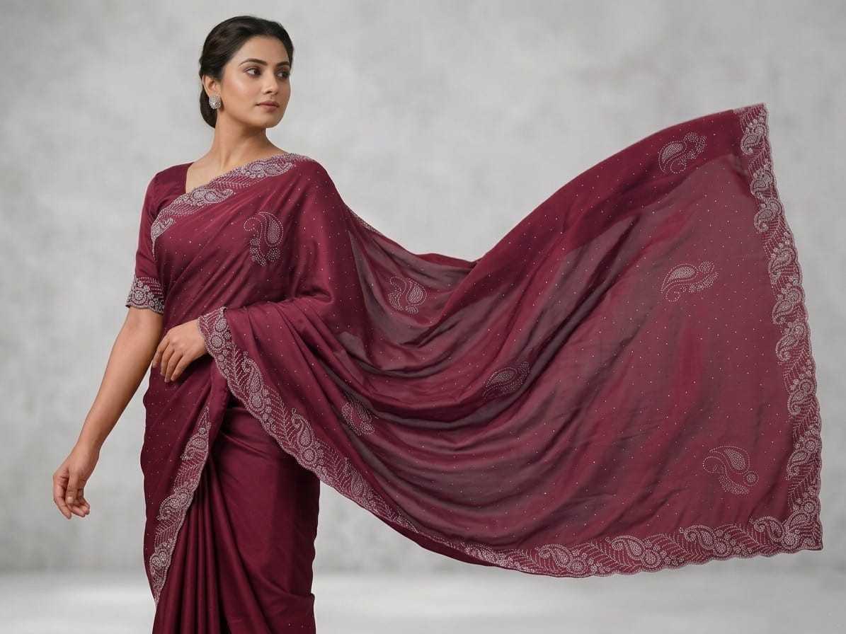 Chinon Designer Saree in Dark Wine