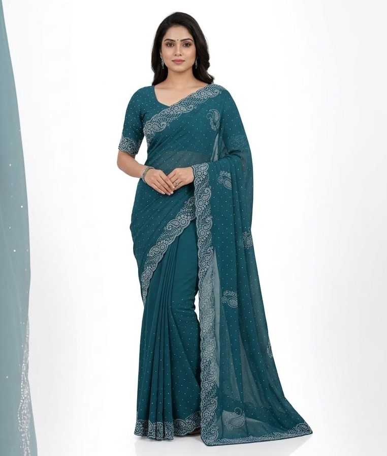 Chinon Designer Saree in Dark Wine