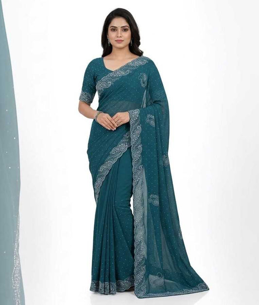 Chinon Designer Saree in Dark Wine