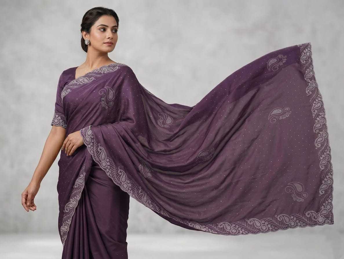 Chinon Designer Saree in Purple
