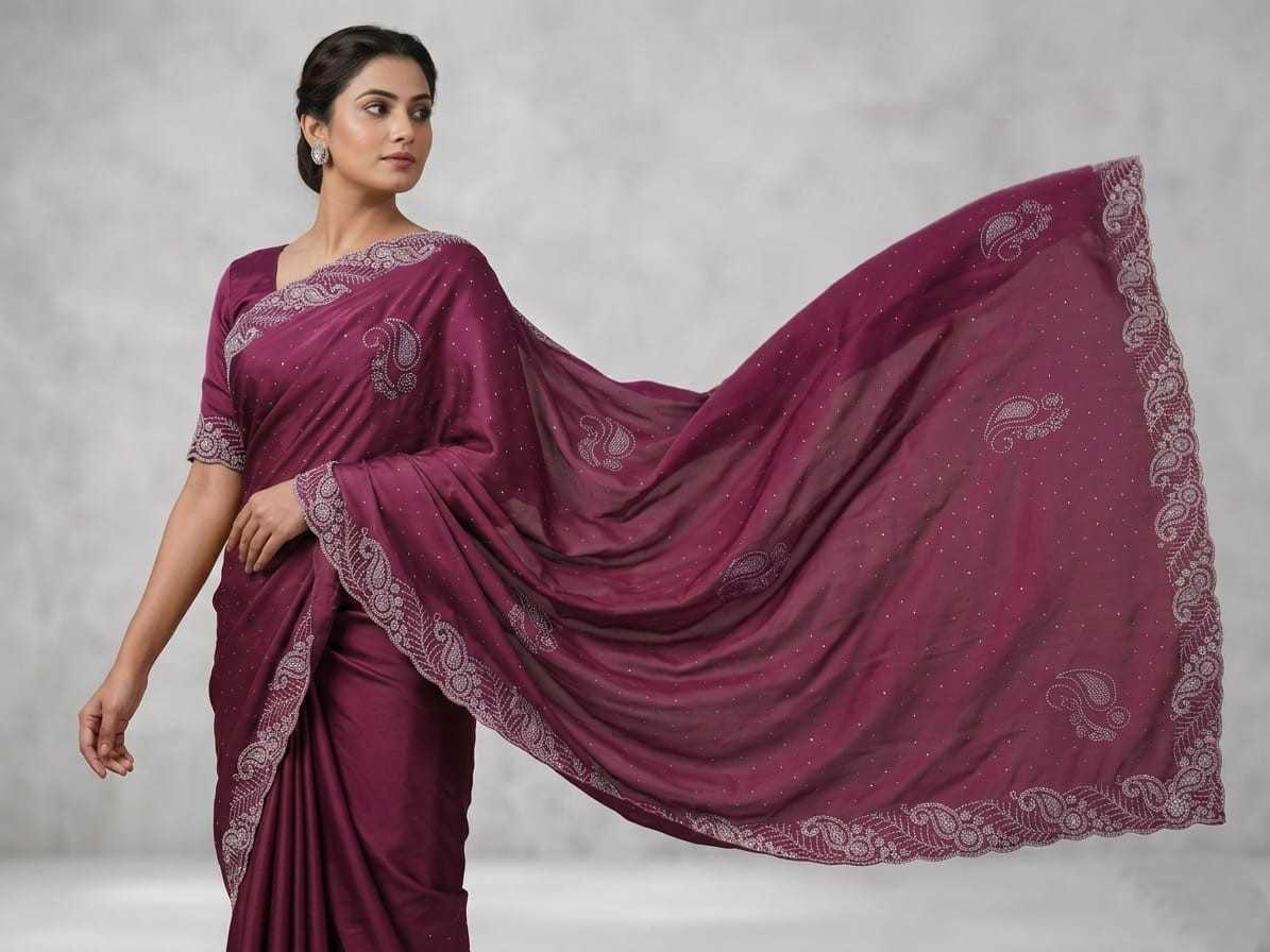 Chinon Designer Saree in Purple