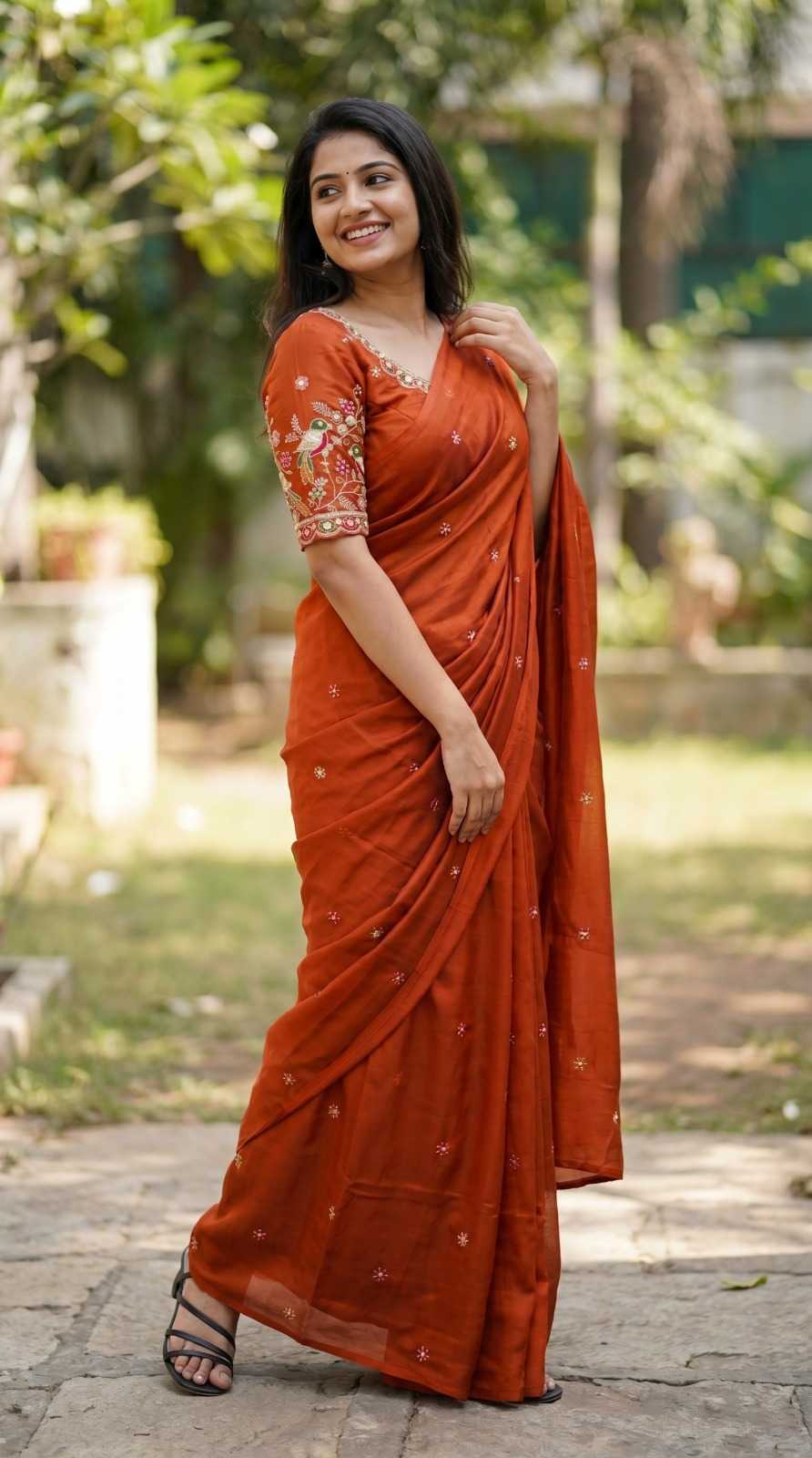 Rangoli Silk Sequence Saree in Red