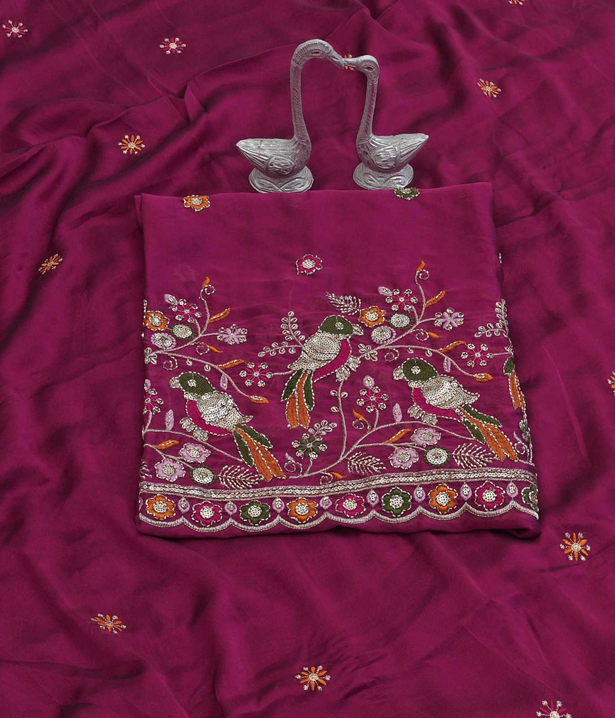 Rangoli Silk Sequence Saree in Red