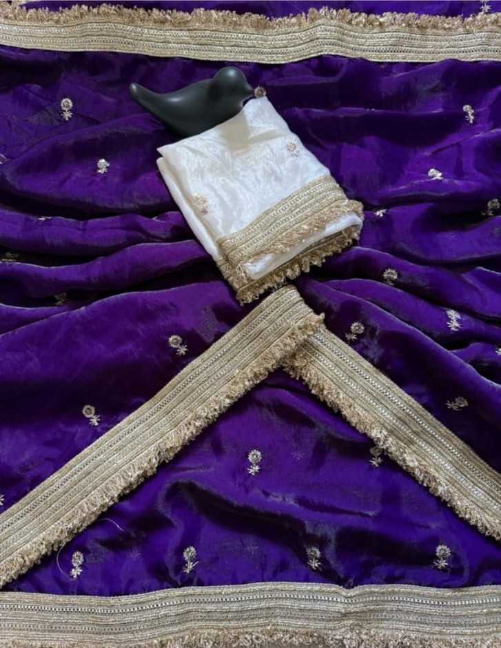 Satin Embroidered Saree in Purple