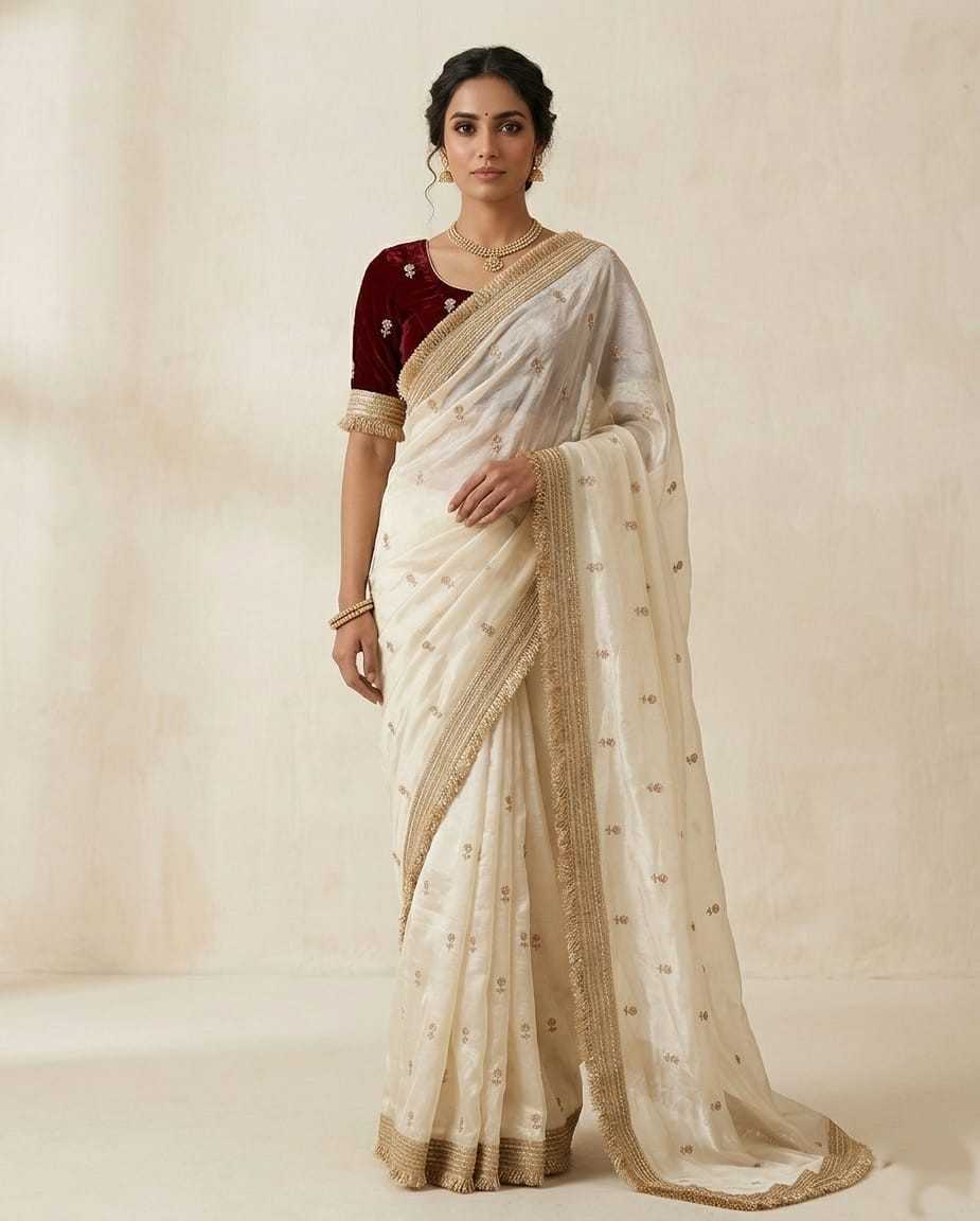 Satin Embroidered Saree in Purple