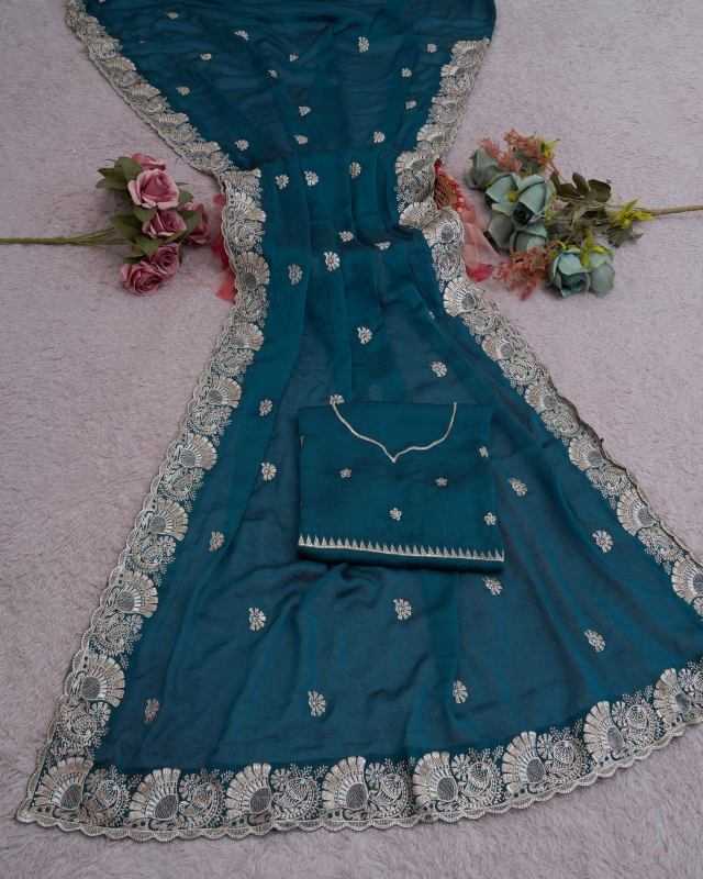 Crunchi Designer Saree in Rani