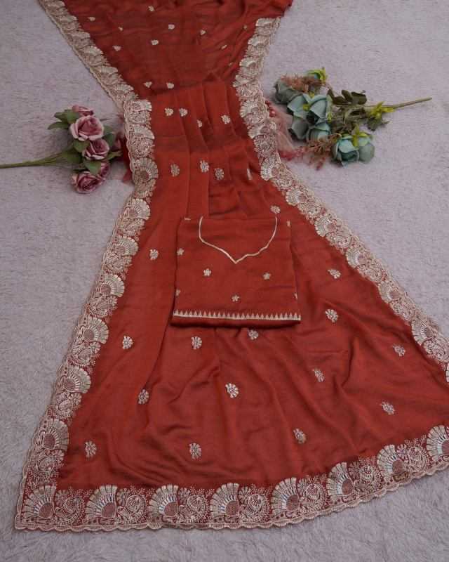 Crunchi Designer Saree in Rani