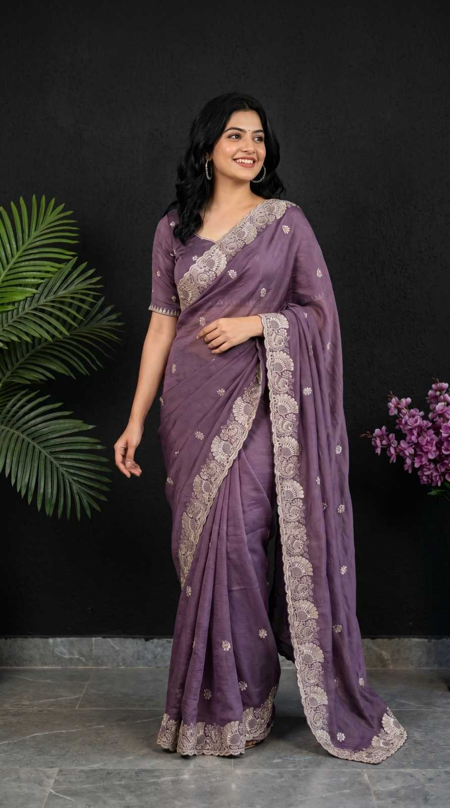 Crunchi Designer Saree in Rani