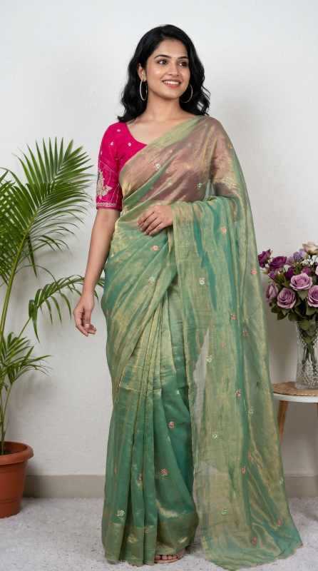 Satin Sequence Saree in Peach