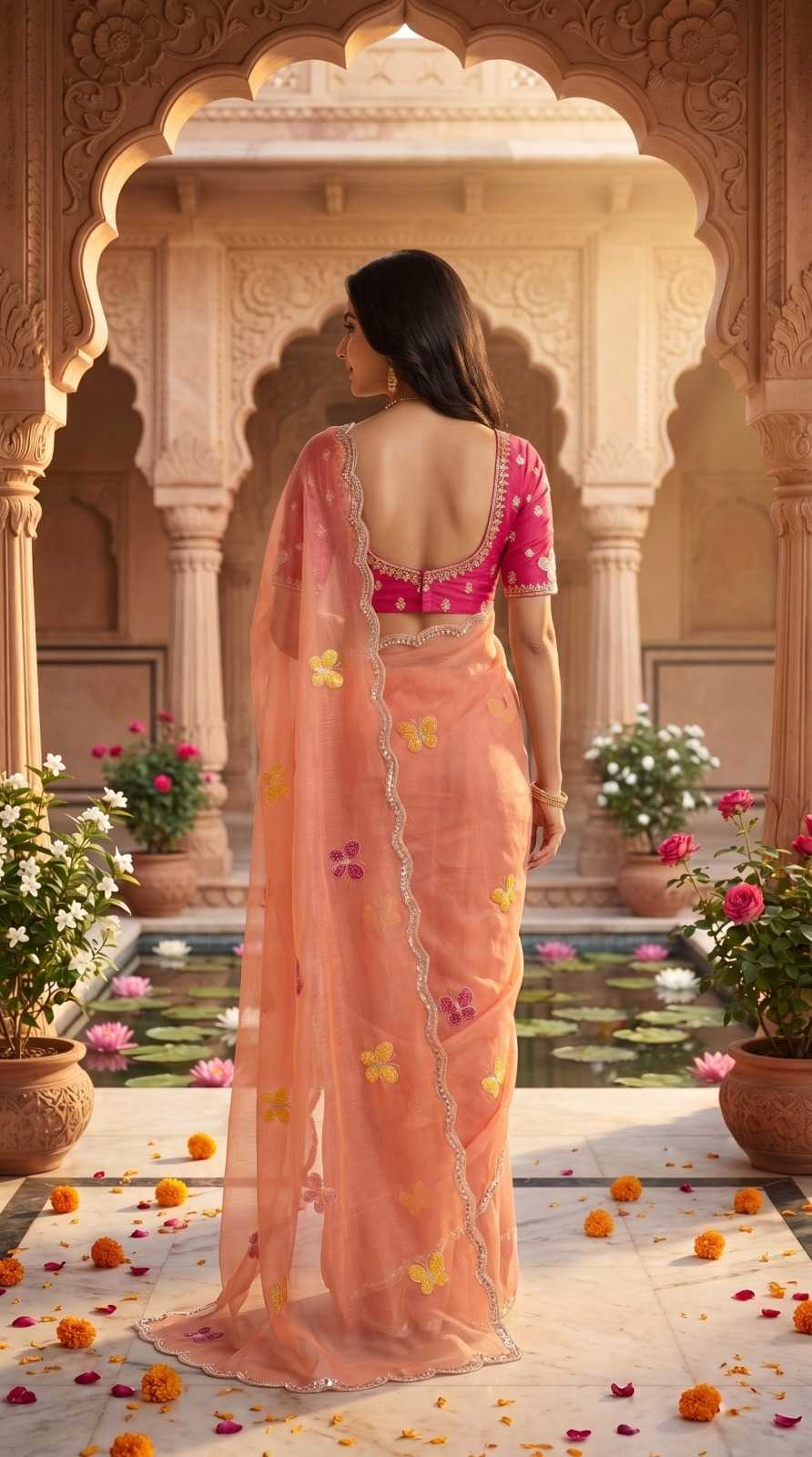 Satin Sequence Saree in Green