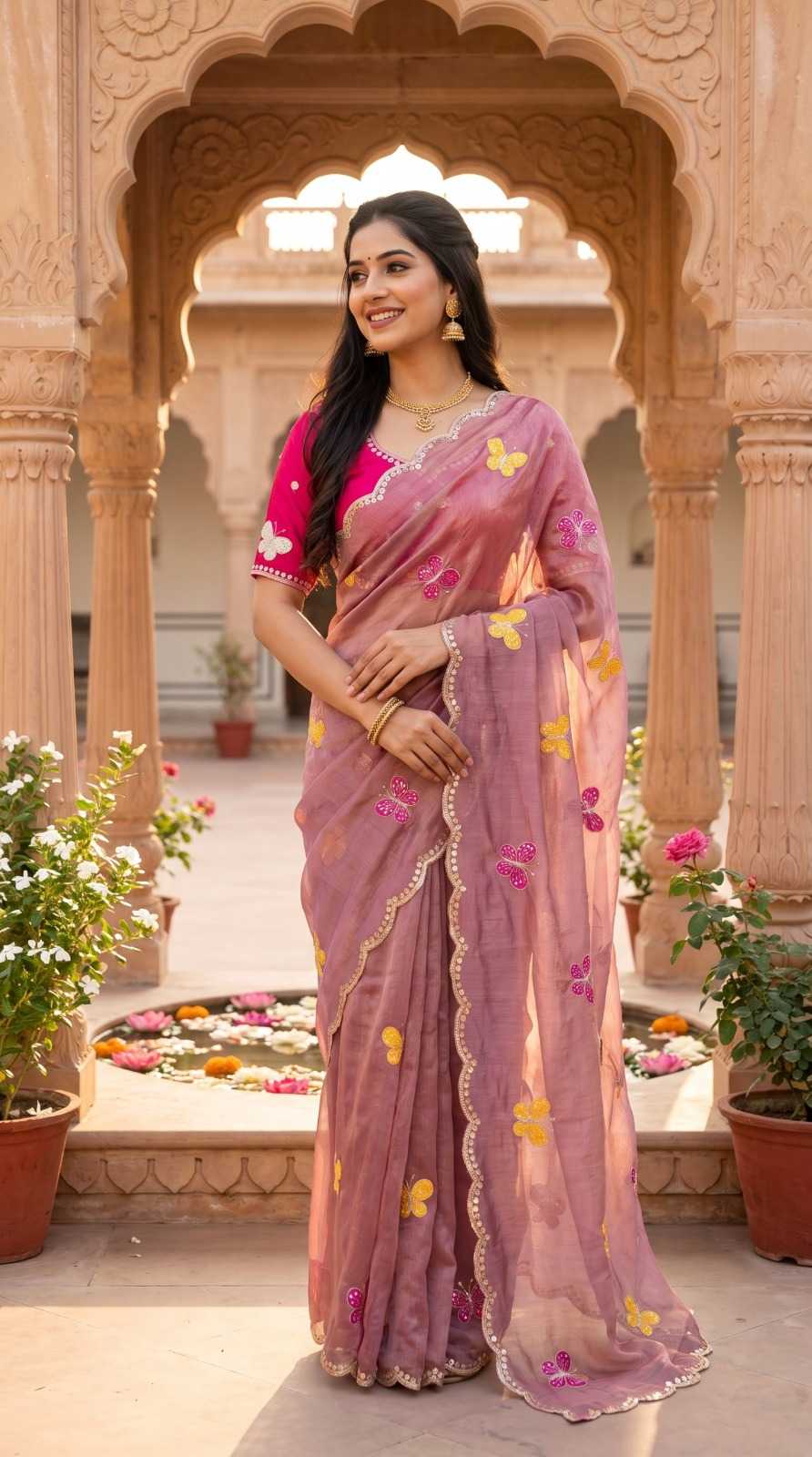Satin Sequence Saree in Green