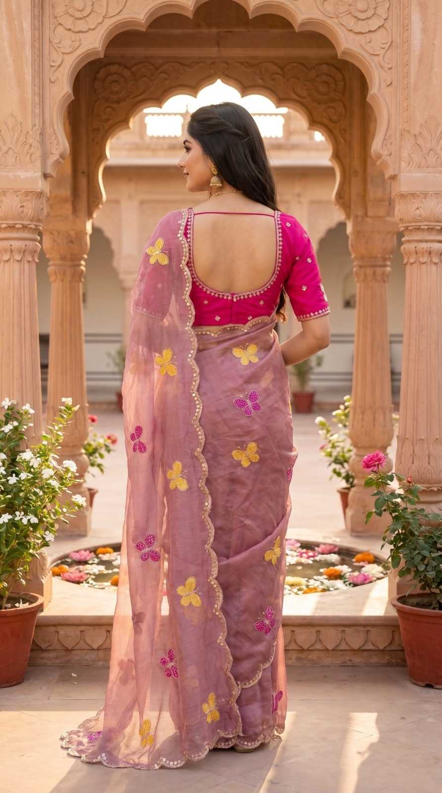Satin Sequence Saree in Green