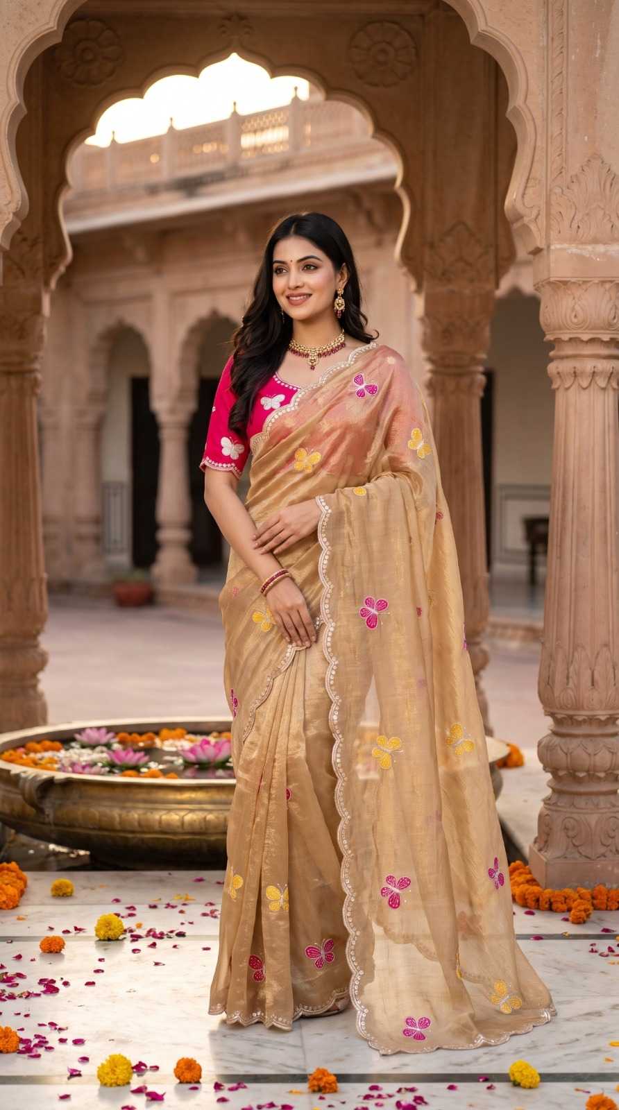 Satin Sequence Saree in Green