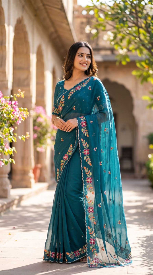 Rangoli Silk Fancy Saree in Orange