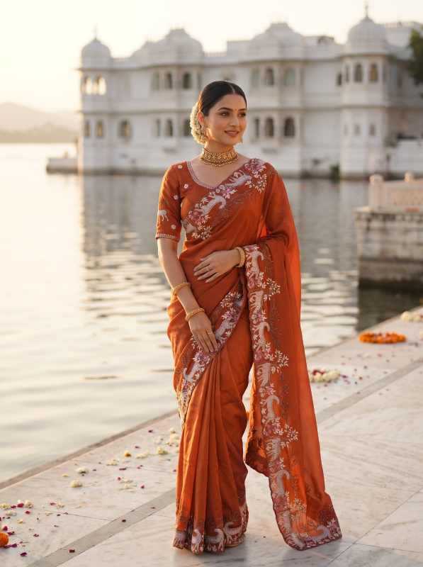 Rangoli Silk Designer Saree in Rani