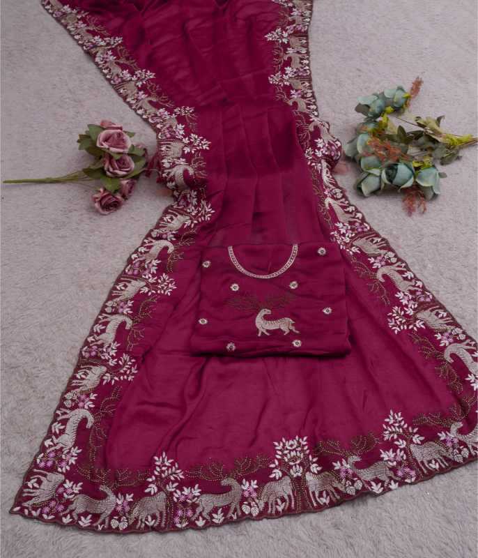 Rangoli Silk Designer Saree in Rani