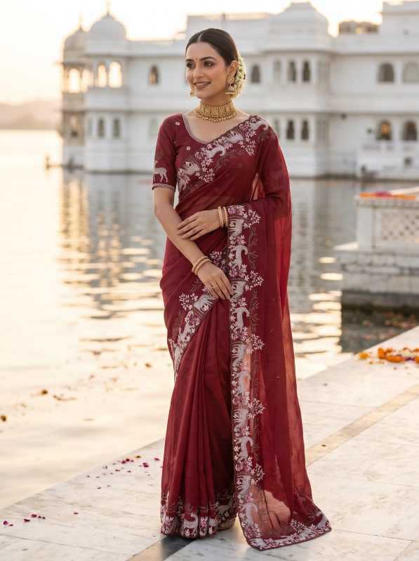 Rangoli Silk Designer Saree in Rani