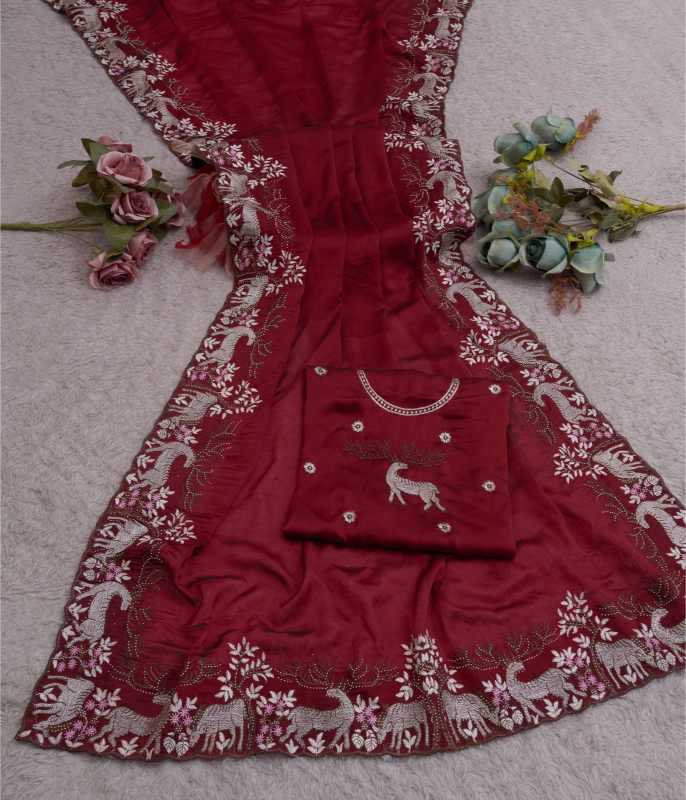 Rangoli Silk Designer Saree in Rani
