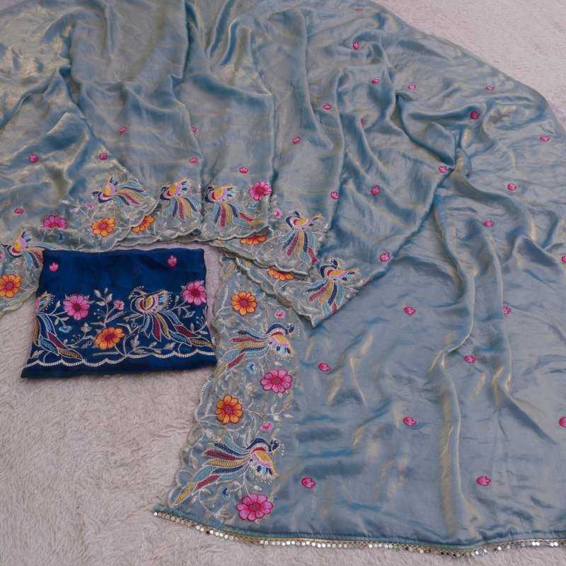 Satin Embroidered Saree