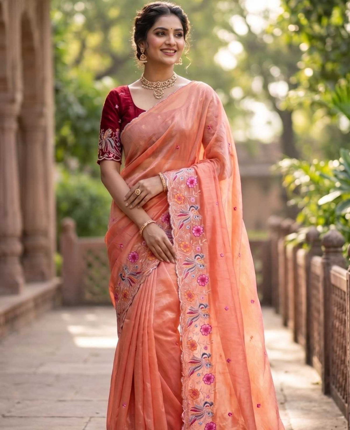 Satin Embroidered Saree