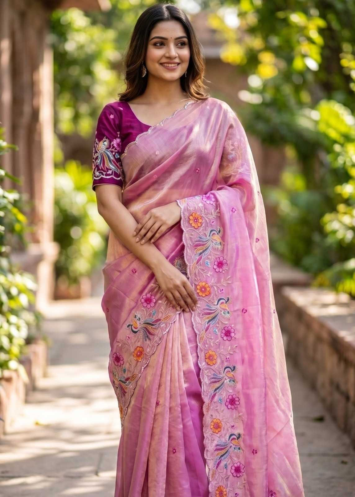 Satin Embroidered Saree