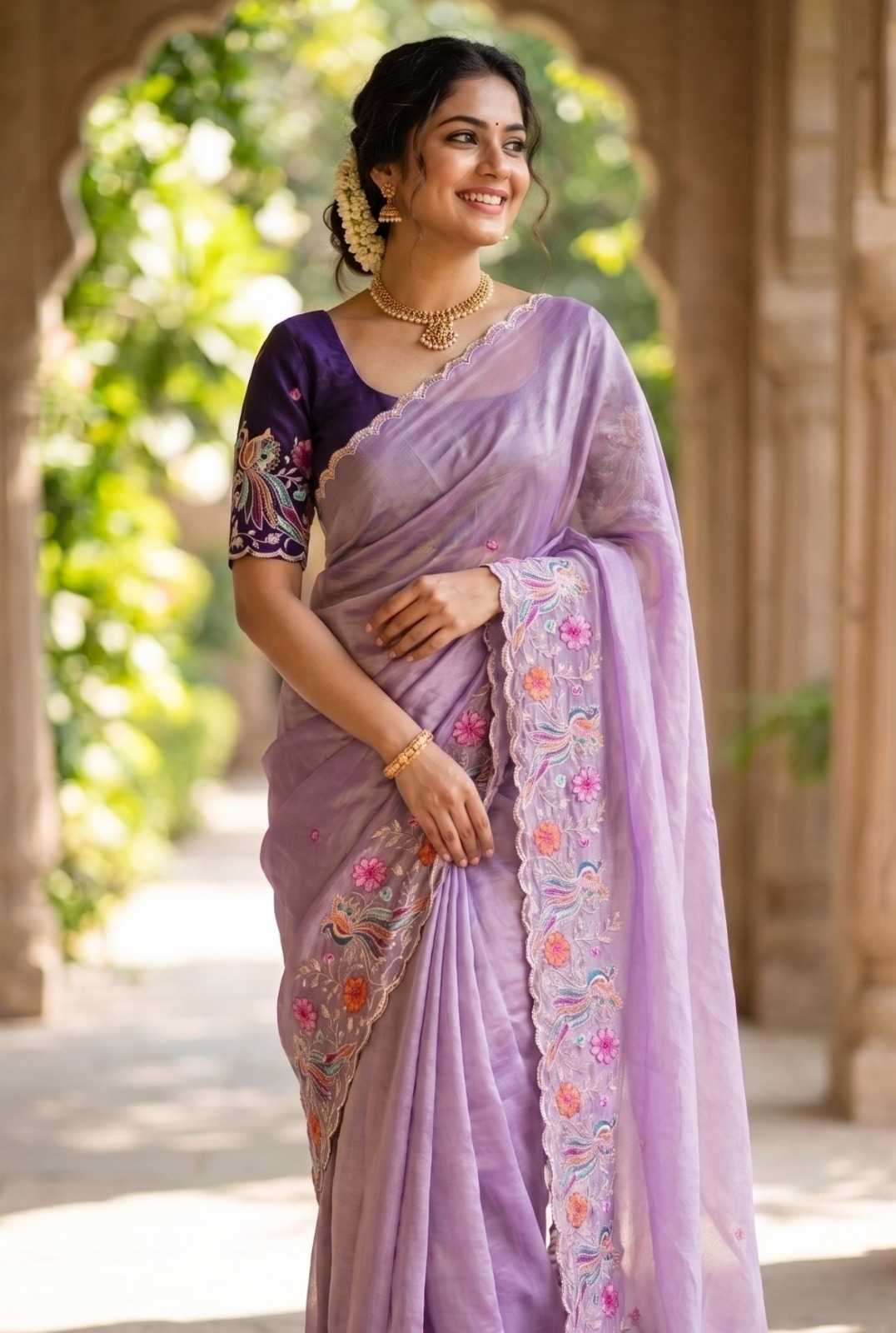 Satin Embroidered Saree