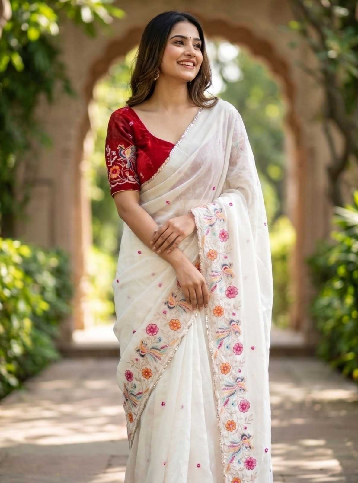 Satin Embroidered Saree