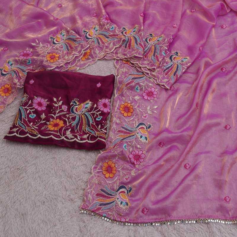 Satin Embroidered Saree