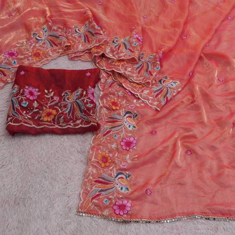 Satin Embroidered Saree