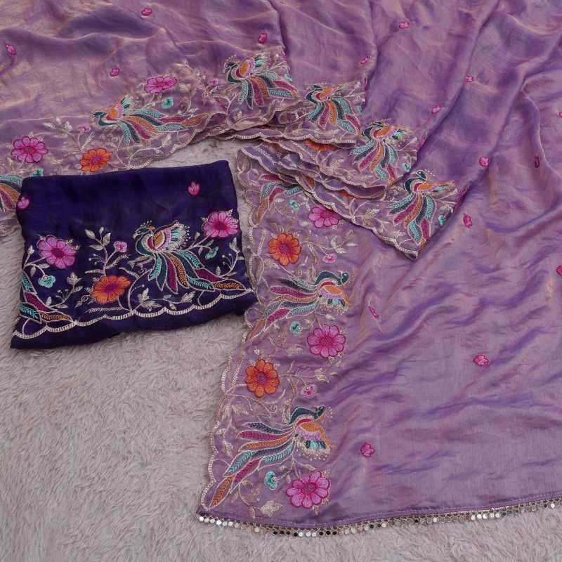 Satin Embroidered Saree