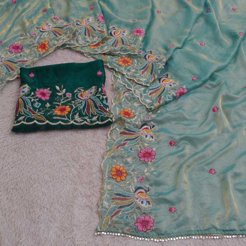Satin Embroidered Saree