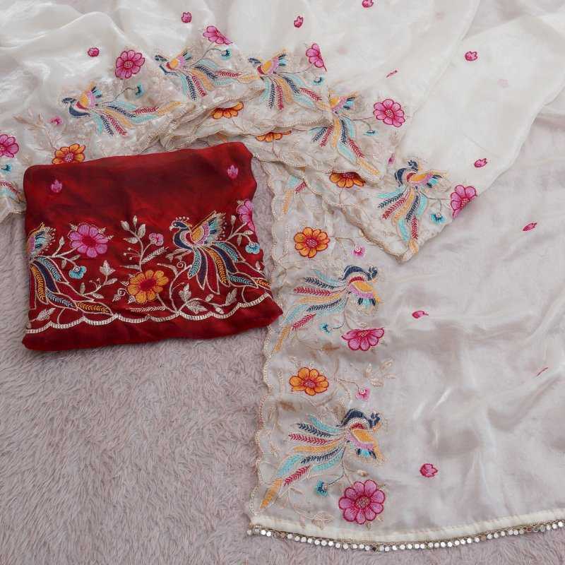 Satin Embroidered Saree