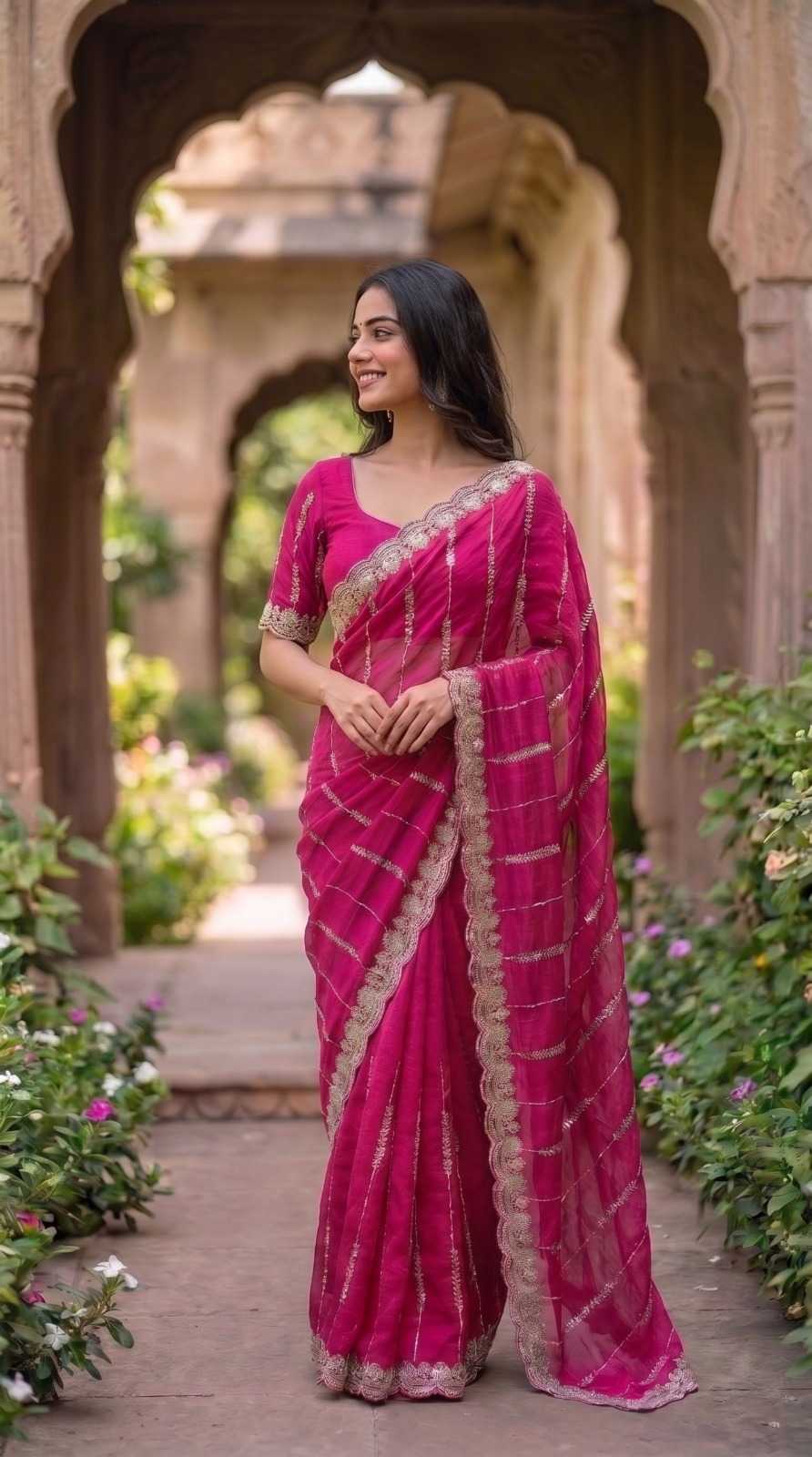 Satin Sequence Saree in Peacock Blue