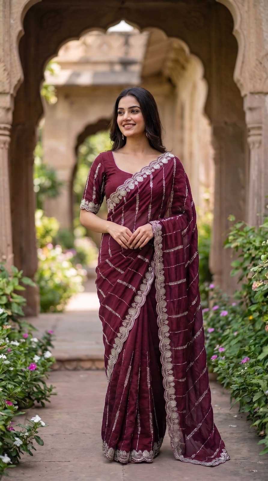 Satin Sequence Saree in Peacock Blue