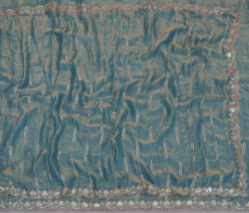 Satin Sequence Saree in Peacock Blue